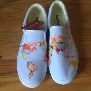 Bucketfeet white world map slip on sneakers